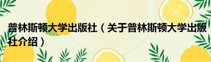 普林斯顿大学出版社 关于普林斯顿大学出版社介绍