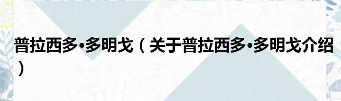 普拉西多·多明戈 关于普拉西多·多明戈介绍