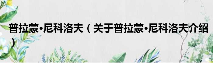 普拉蒙·尼科洛夫 关于普拉蒙·尼科洛夫介绍