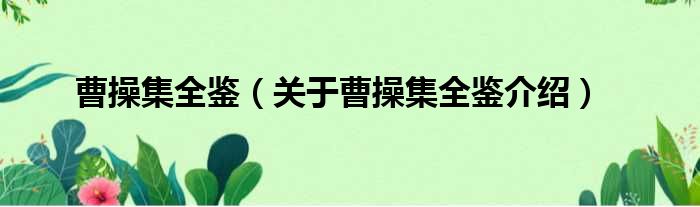 曹操集全鉴 关于曹操集全鉴介绍