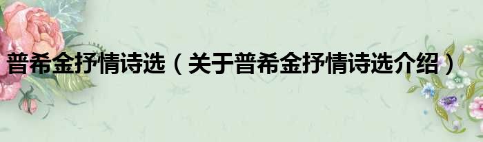 普希金抒情诗选 关于普希金抒情诗选介绍