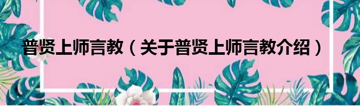 普贤上师言教 关于普贤上师言教介绍