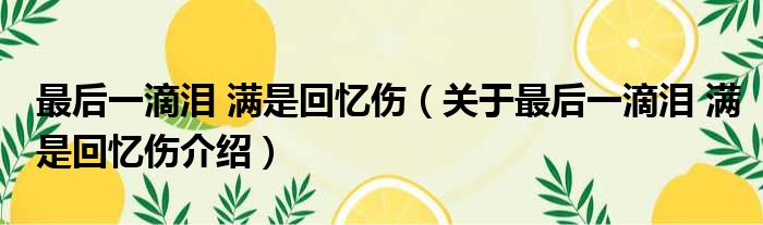 最后一滴泪 满是回忆伤 关于最后一滴泪 满是回忆伤介绍