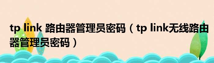tp link 路由器管理员密码 tp link无线路由器管理员密码