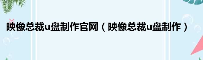 映像总裁u盘制作官网 映像总裁u盘制作