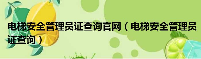电梯安全管理员证查询官网 电梯安全管理员证查询