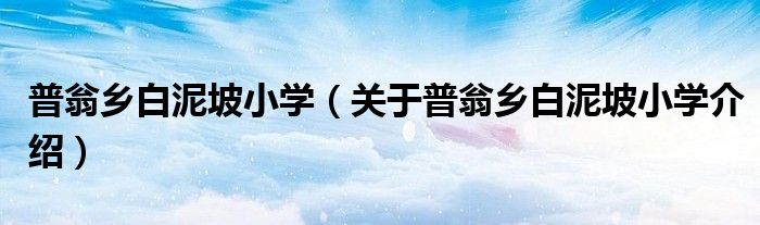 普翁乡白泥坡小学 关于普翁乡白泥坡小学介绍