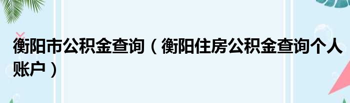 衡阳市公积金查询 衡阳住房公积金查询个人账户