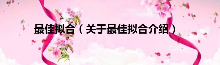 最佳拟合 关于最佳拟合介绍