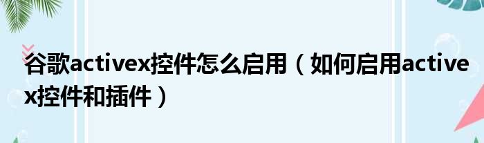 谷歌activex控件怎么启用 如何启用activex控件和插件