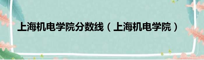 上海机电学院分数线 上海机电学院