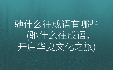 驰什么往成语有哪些 (驰什么往成语，开启华夏文化之旅)