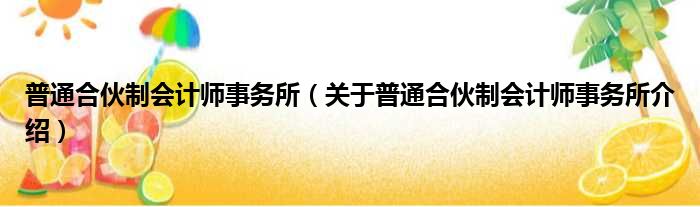 普通合伙制会计师事务所 关于普通合伙制会计师事务所介绍
