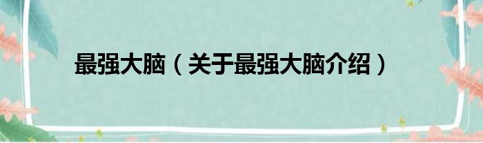 最强大脑 关于最强大脑介绍