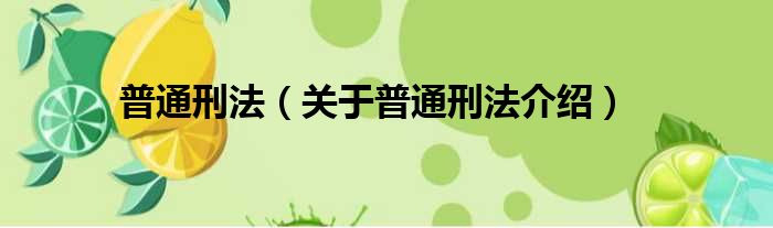 普通刑法 关于普通刑法介绍