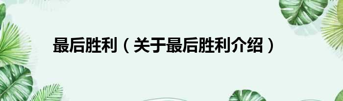 最后胜利 关于最后胜利介绍