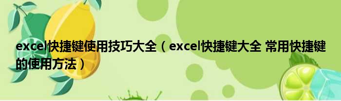 excel快捷键使用技巧大全 excel快捷键大全 常用快捷键的使用方法
