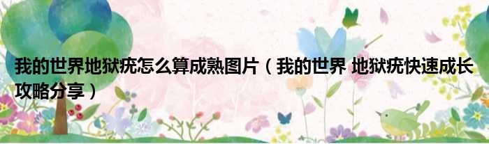 我的世界地狱疣怎么算成熟图片 我的世界 地狱疣快速成长攻略分享