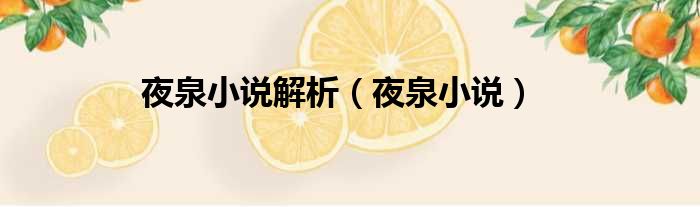 夜泉小说解析 夜泉小说