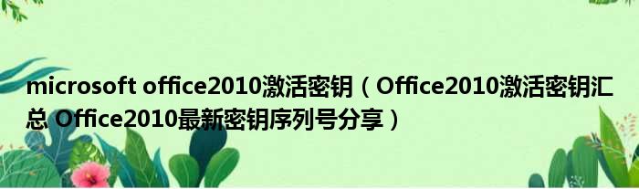 microsoft office2010激活密钥 Office2010激活密钥汇总 Office2010最新密钥序列号分享