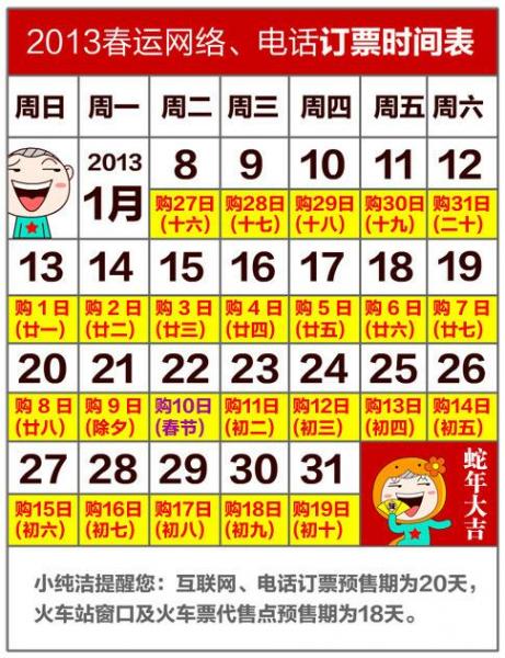 2013年铁路春运时间,2013春运订票时间表,2013年春运什么时候开始