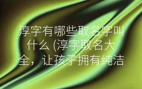 淳字有哪些取名字叫什么 (淳字取名大全，让孩子拥有纯洁的人格魅力。)