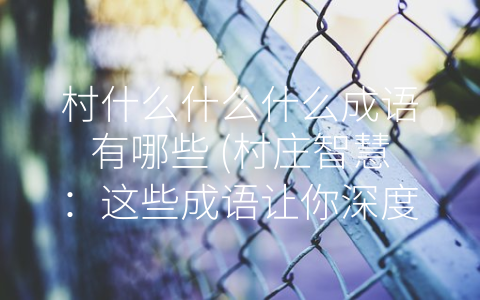 村什么什么什么成语有哪些 (村庄智慧：这些成语让你深度了解中国传统文化)