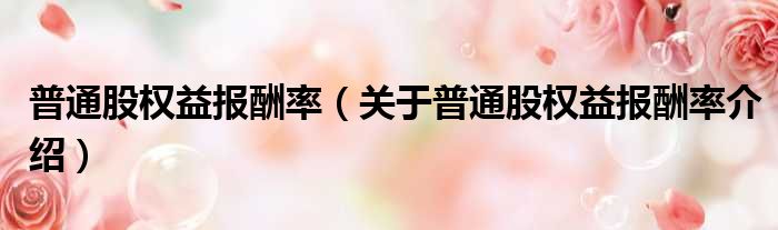 普通股权益报酬率 关于普通股权益报酬率介绍