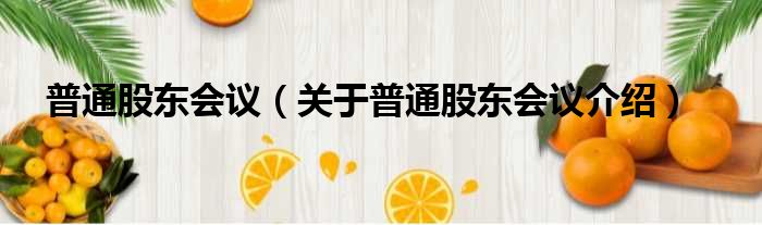普通股东会议 关于普通股东会议介绍