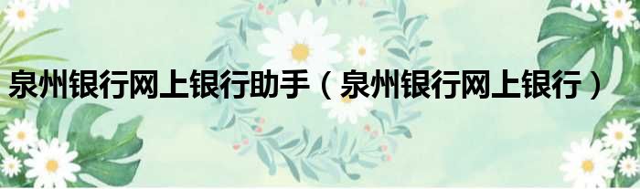 泉州银行网上银行助手 泉州银行网上银行