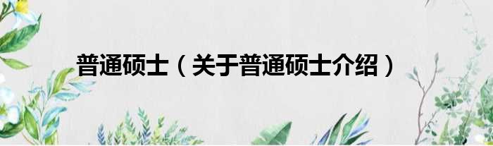 普通硕士 关于普通硕士介绍