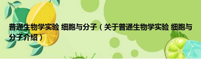 普通生物学实验 细胞与分子 关于普通生物学实验 细胞与分子介绍