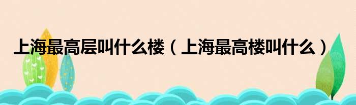 上海最高层叫什么楼 上海最高楼叫什么