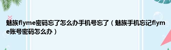 魅族flyme密码忘了怎么办手机号忘了 魅族手机忘记flyme账号密码怎么办
