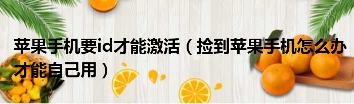 苹果手机要id才能激活 捡到苹果手机怎么办才能自己用