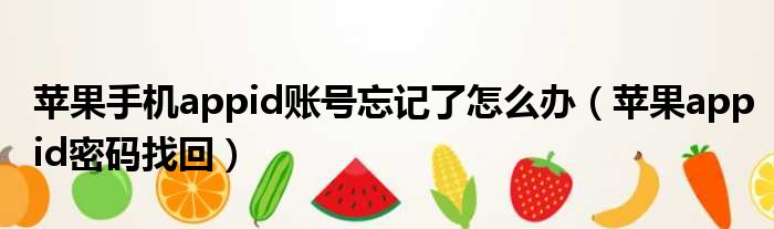 苹果手机appid账号忘记了怎么办 苹果appid密码找回