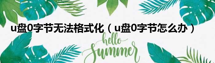 u盘0字节无法格式化 u盘0字节怎么办