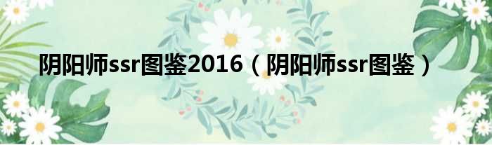 阴阳师ssr图鉴2016 阴阳师ssr图鉴