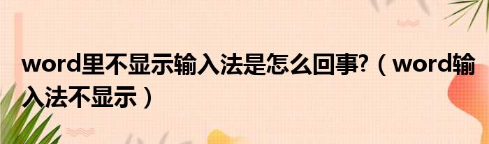 word里不显示输入法是怎么回事  word输入法不显示
