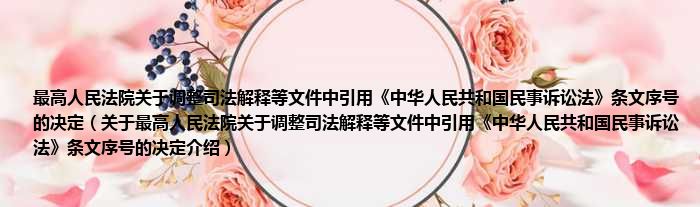 最高人民法院关于调整司法解释等文件中引用《中华人民共和国民事诉讼法》条文序号的决定 关于最高人民法院关于调整司法解释等文件中引用《中华人民共和国民事诉讼法》条文序号的决定介绍