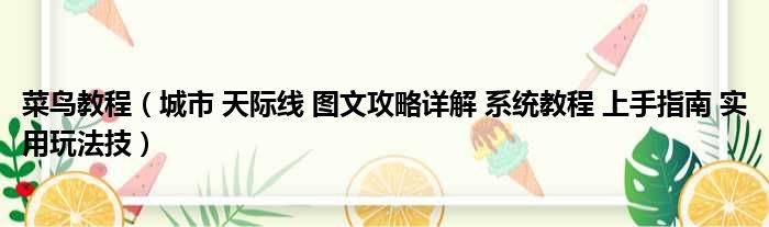 菜鸟教程 城市 天际线 图文攻略详解 系统教程 上手指南 实用玩法技