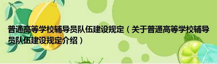 普通高等学校辅导员队伍建设规定 关于普通高等学校辅导员队伍建设规定介绍
