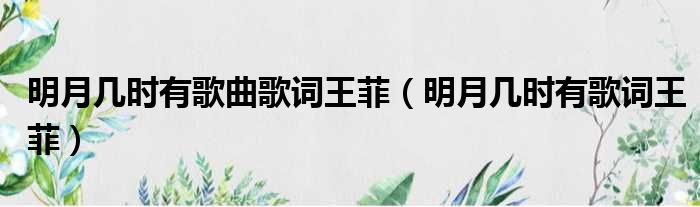 明月几时有歌曲歌词王菲 明月几时有歌词王菲