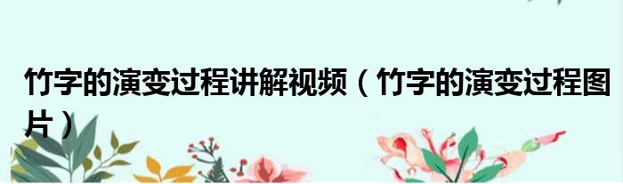 竹字的演变过程讲解视频 竹字的演变过程图片