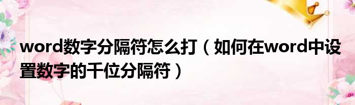 word数字分隔符怎么打 如何在word中设置数字的千位分隔符