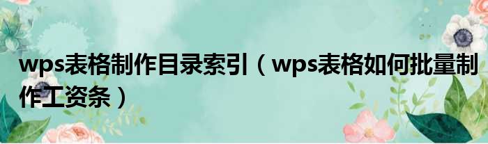 wps表格制作目录索引 wps表格如何批量制作工资条