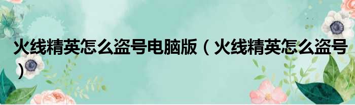 火线精英怎么盗号电脑版 火线精英怎么盗号