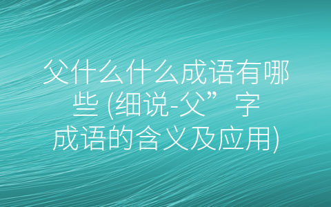 父什么什么成语有哪些 (细说-父”字成语的含义及应用)