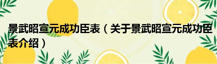 景武昭宣元成功臣表 关于景武昭宣元成功臣表介绍