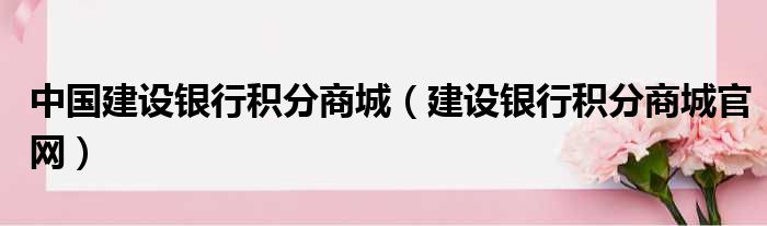 中国建设银行积分商城 建设银行积分商城官网